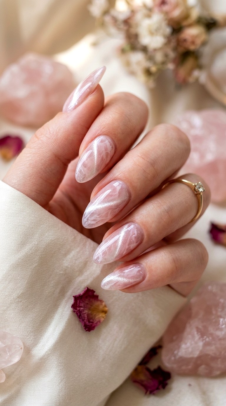 Rose Quartz Inspired Cat Eye Nails - 20 Spring Pink and White Gradient Cat Eye Nails Ideas