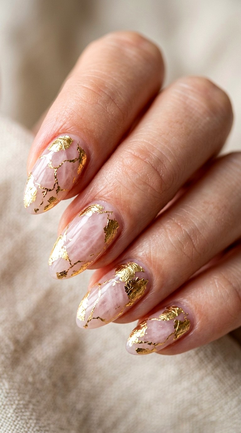 Rose Quartz and Gold Vein Luxury - 30 Brunch Spring Two Colored Nails