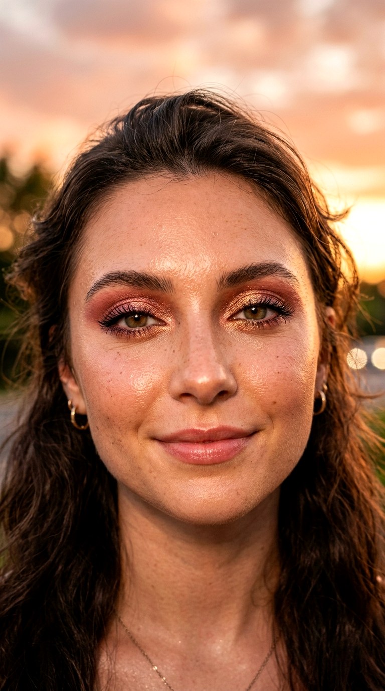 Rosy Sunset Metallic - 21 Summer Colorful Eye Makeup 2026 Ideas