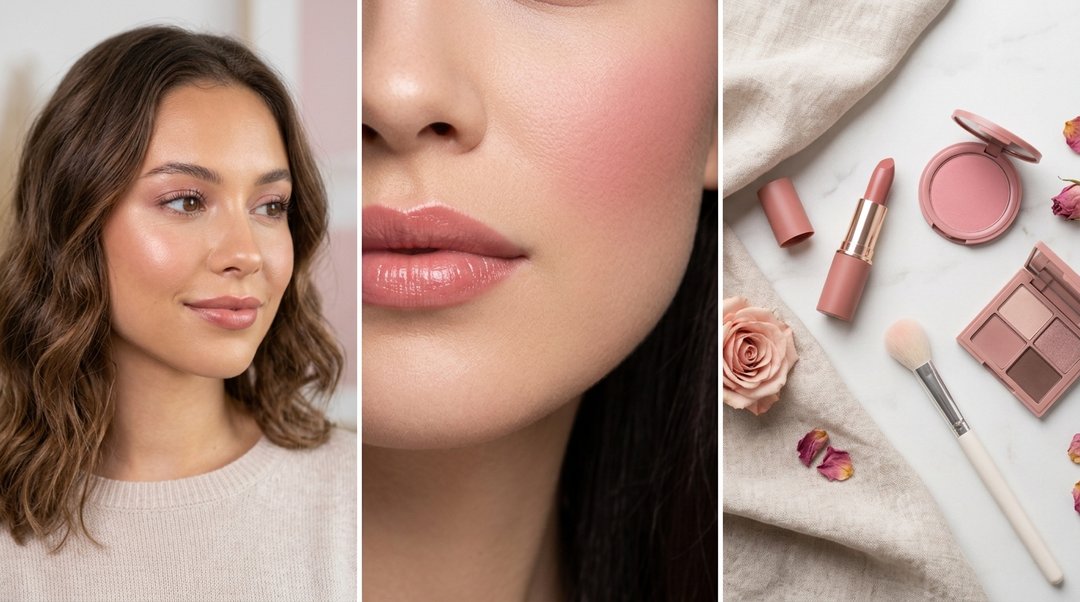Rosy Nude Makeup Aesthetics Collage