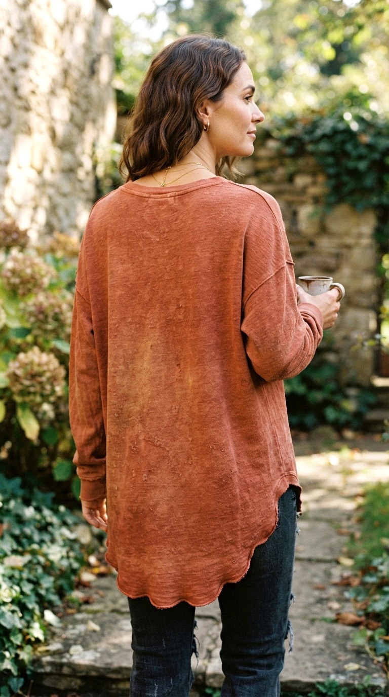 Rusted Clay Mineral Dyed Longline - 26 orange t-shirt