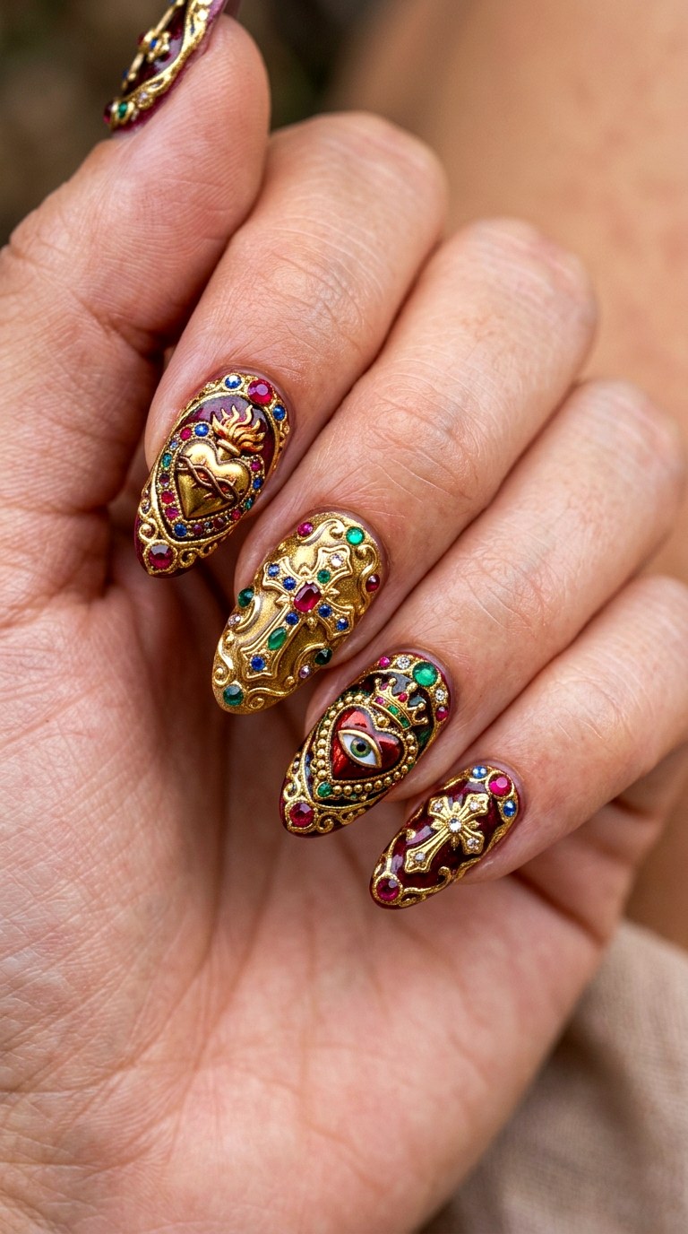 Sacred Bling Spiritual Symbols - 29 Artsy Spring Colorful Junk Nails