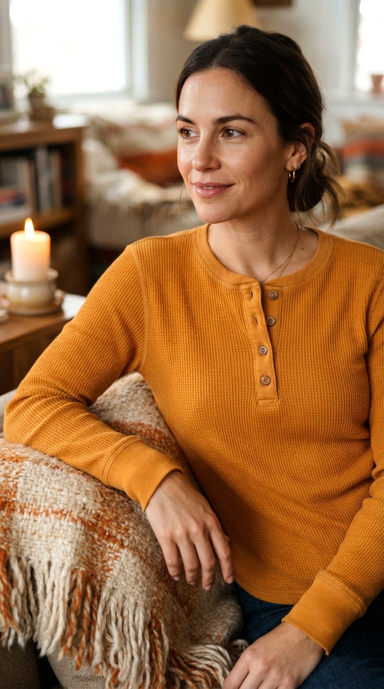 Saffron Thermal Stitch Henley - 26 orange t-shirt