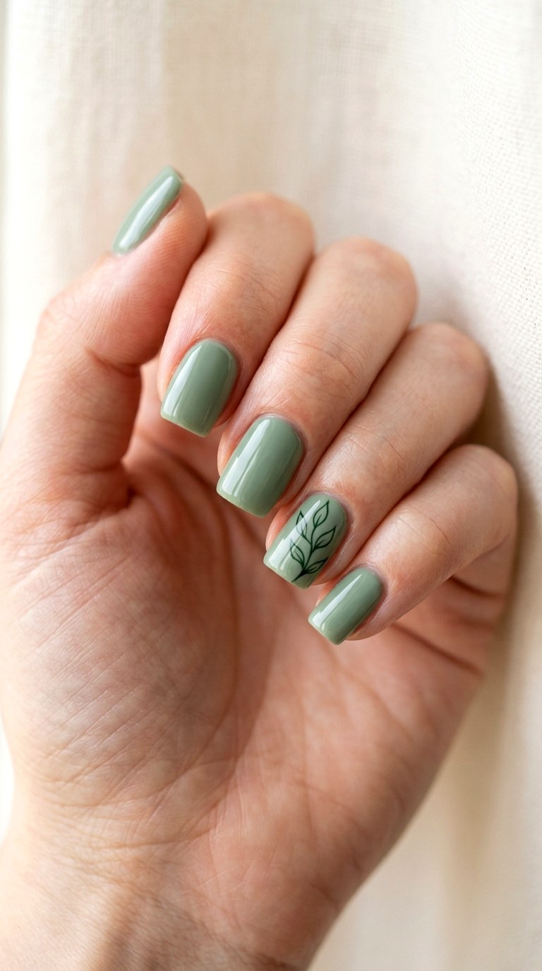 Sage Green Botanical Minimalism - 27 Charming Spring Acrylic Nails