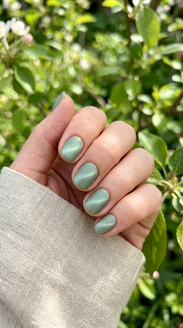 Sage Green Matte Cat Eye Nails - 20 Spring Minimal Matte Cat Eye Nails Ideas