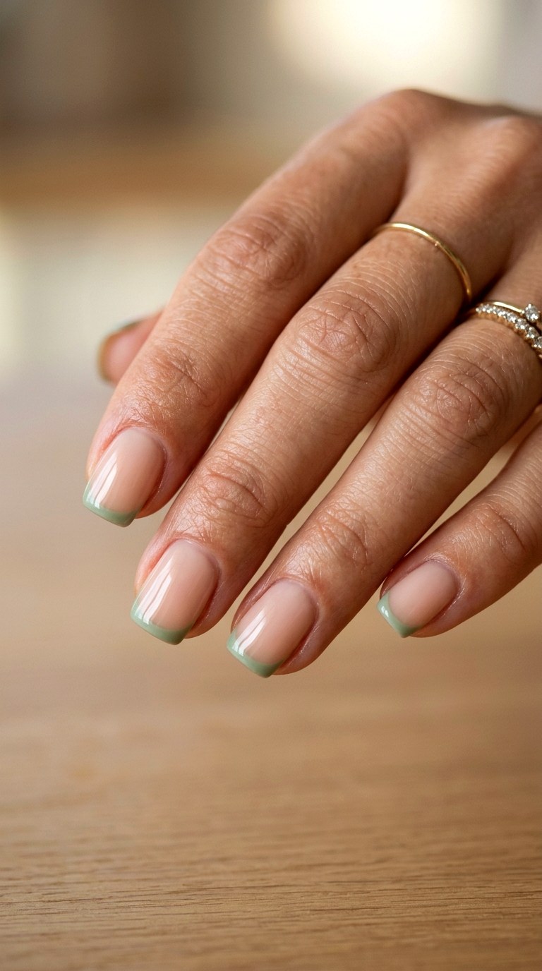 Sage Green Minimal French - 21 Classic Spring Acrylic Nails