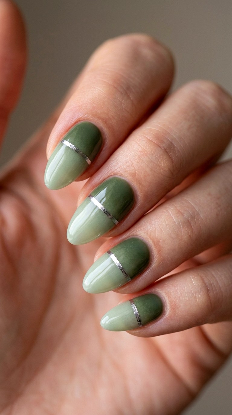 Sage Green Silhouette Shadow - 24 Radiant Spring Ombre Nails