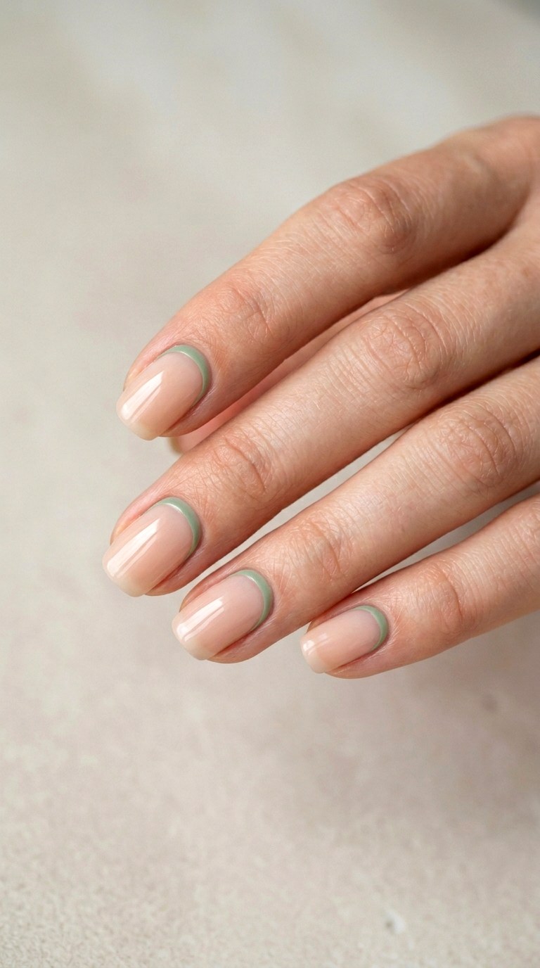 Sage Green and Creamy Nude Outlines - 28 Stylish Spring Two Colored Nails