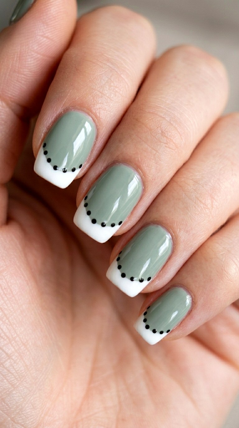 Sage Polka Perfection - 20 Playful Spring Multicolor Acrylic Nails