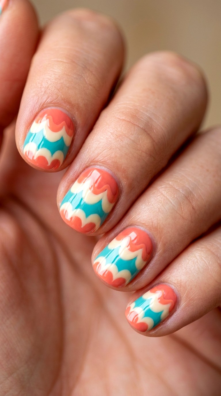 Scalloped Edge Rainbow Tips Overlay - 26 Early Spring Multicolor Acrylic Nails