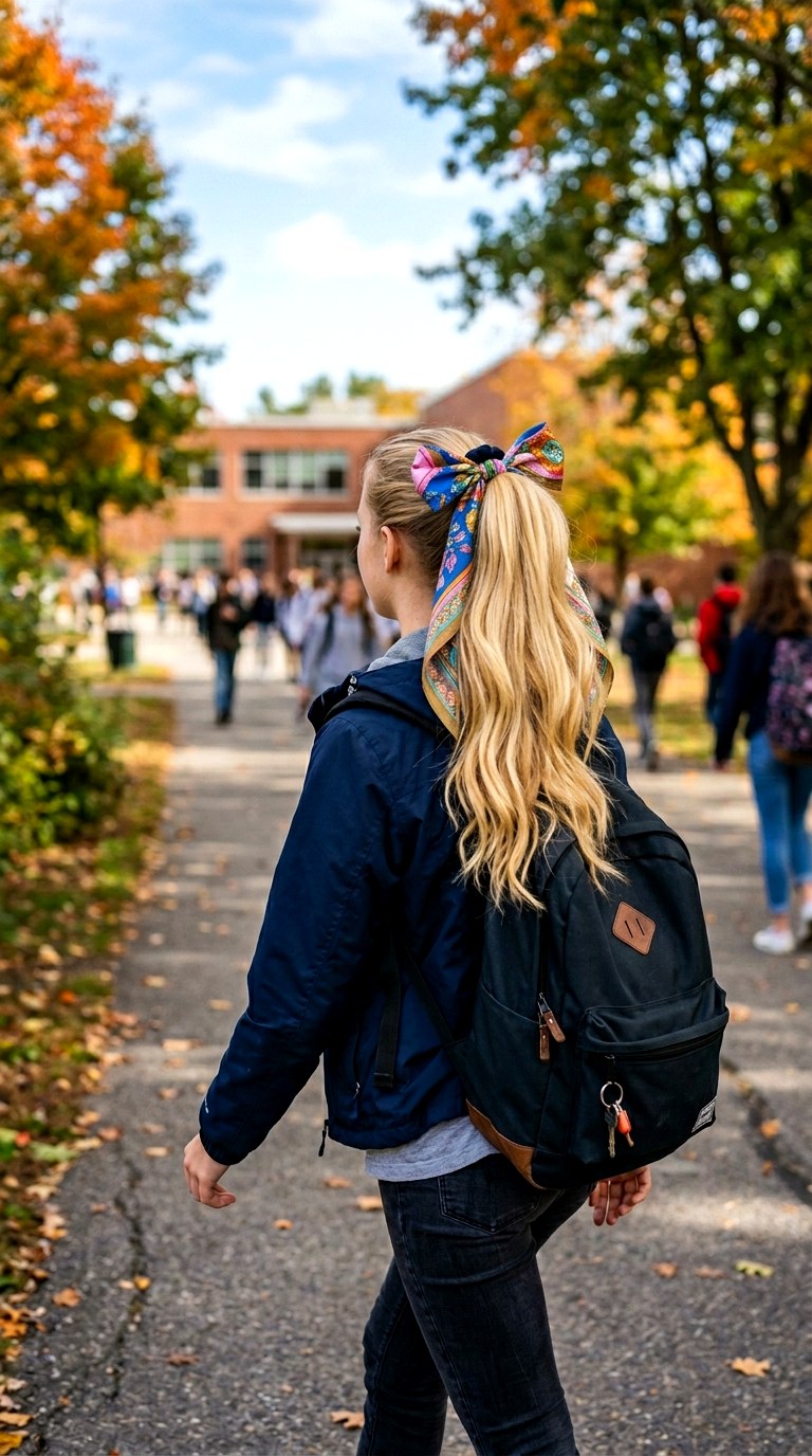 Scarf Integrated Ponytail - 26 hairstyles for school