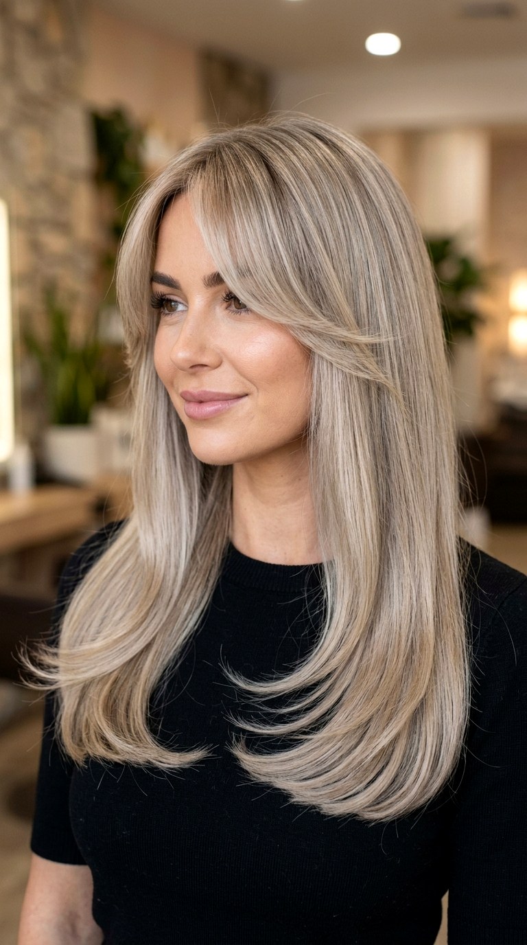 Sculpted Crown Layers and Baby Bangs - 27 long blonde hair with layers and bangs