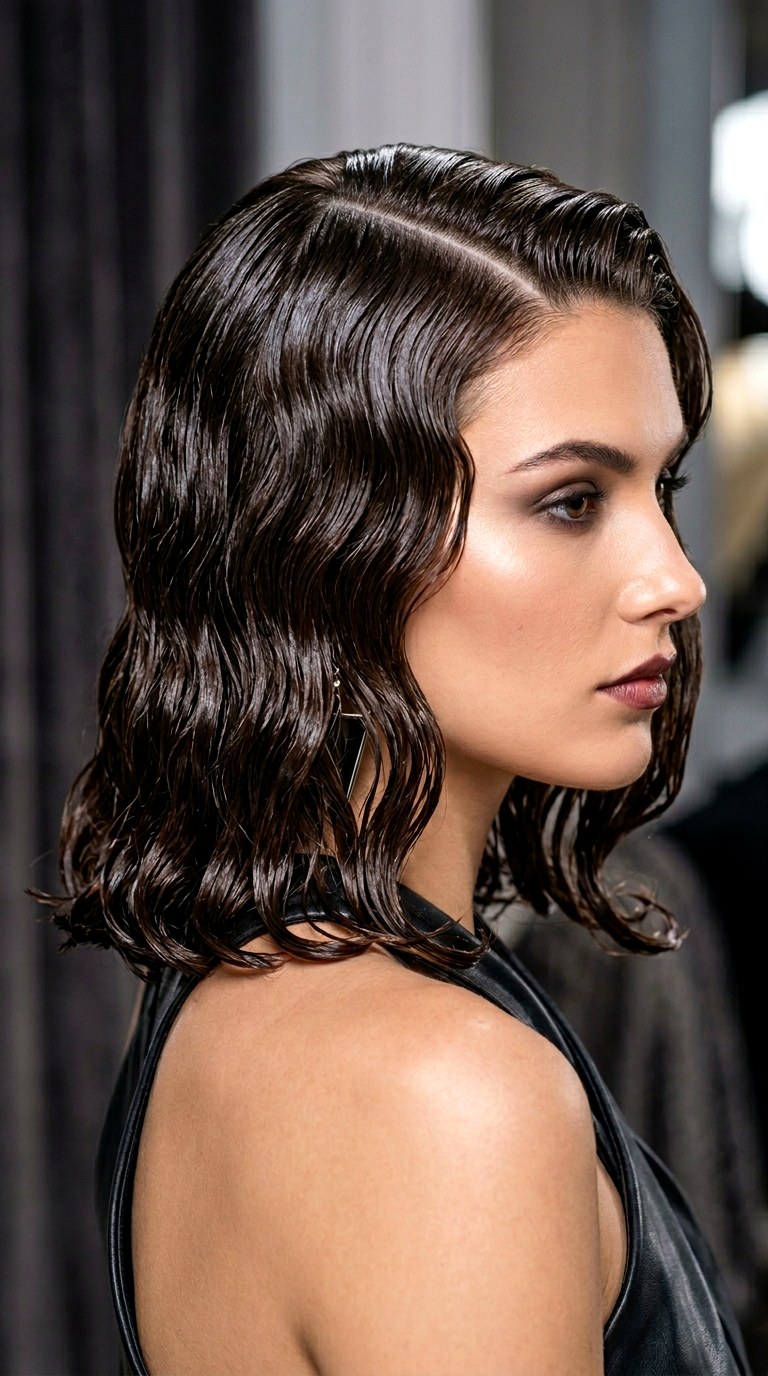 Sculpted Wet Look Blowout - 21 mid length hair blowout