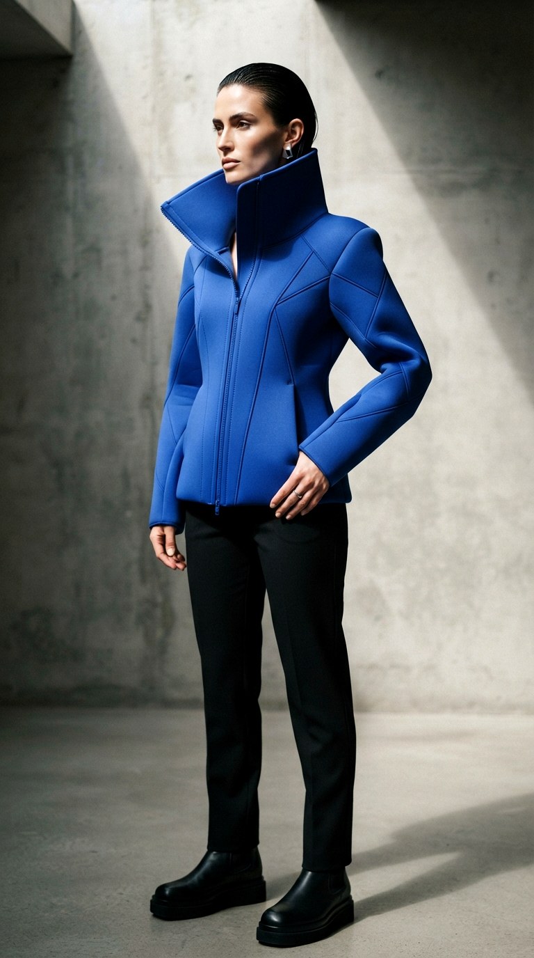 Sculptural Neoprene high collar jacket - 30 high collar jacket