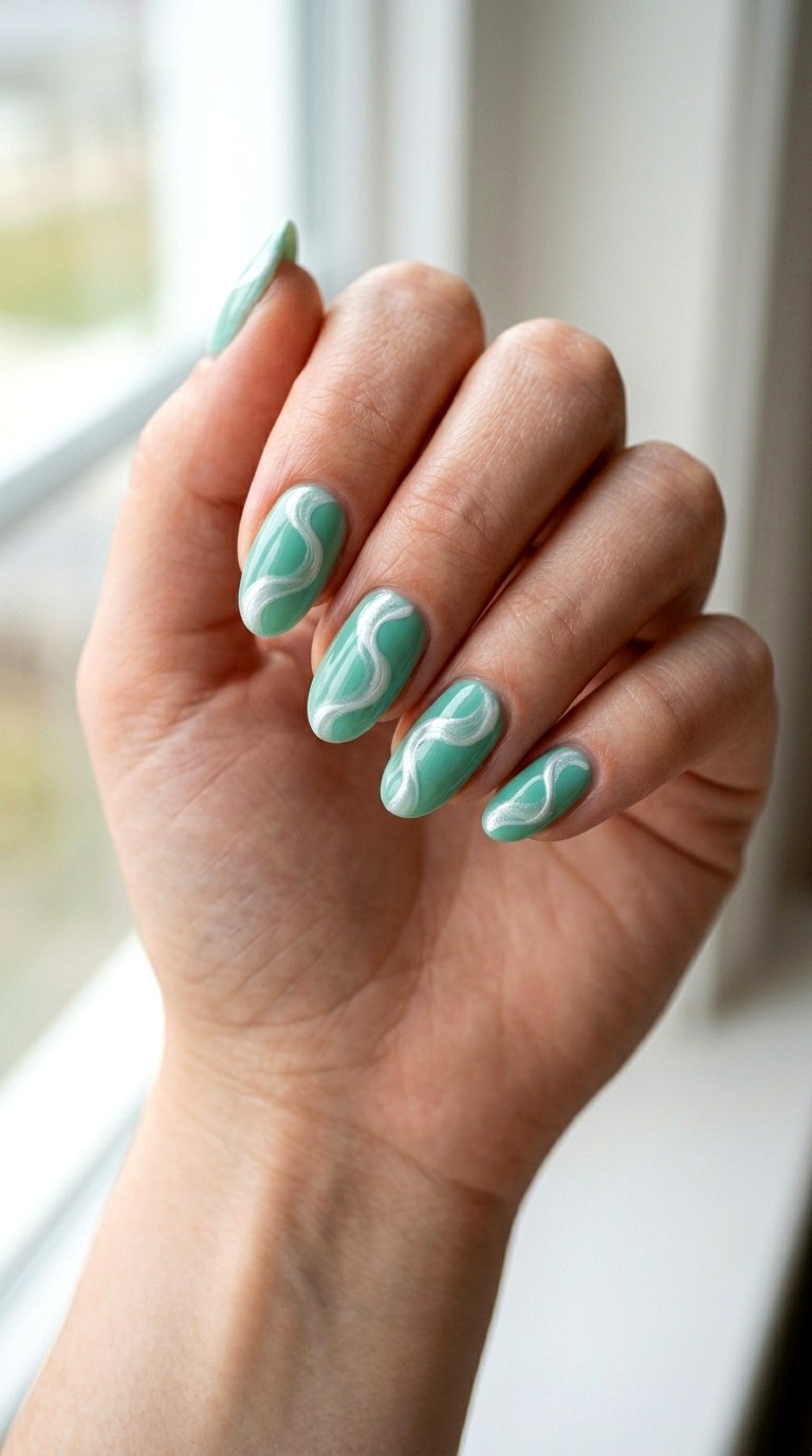 Seafoam Green and Pearl White Ribbons - 30 Brunch Spring Two Colored Nails
