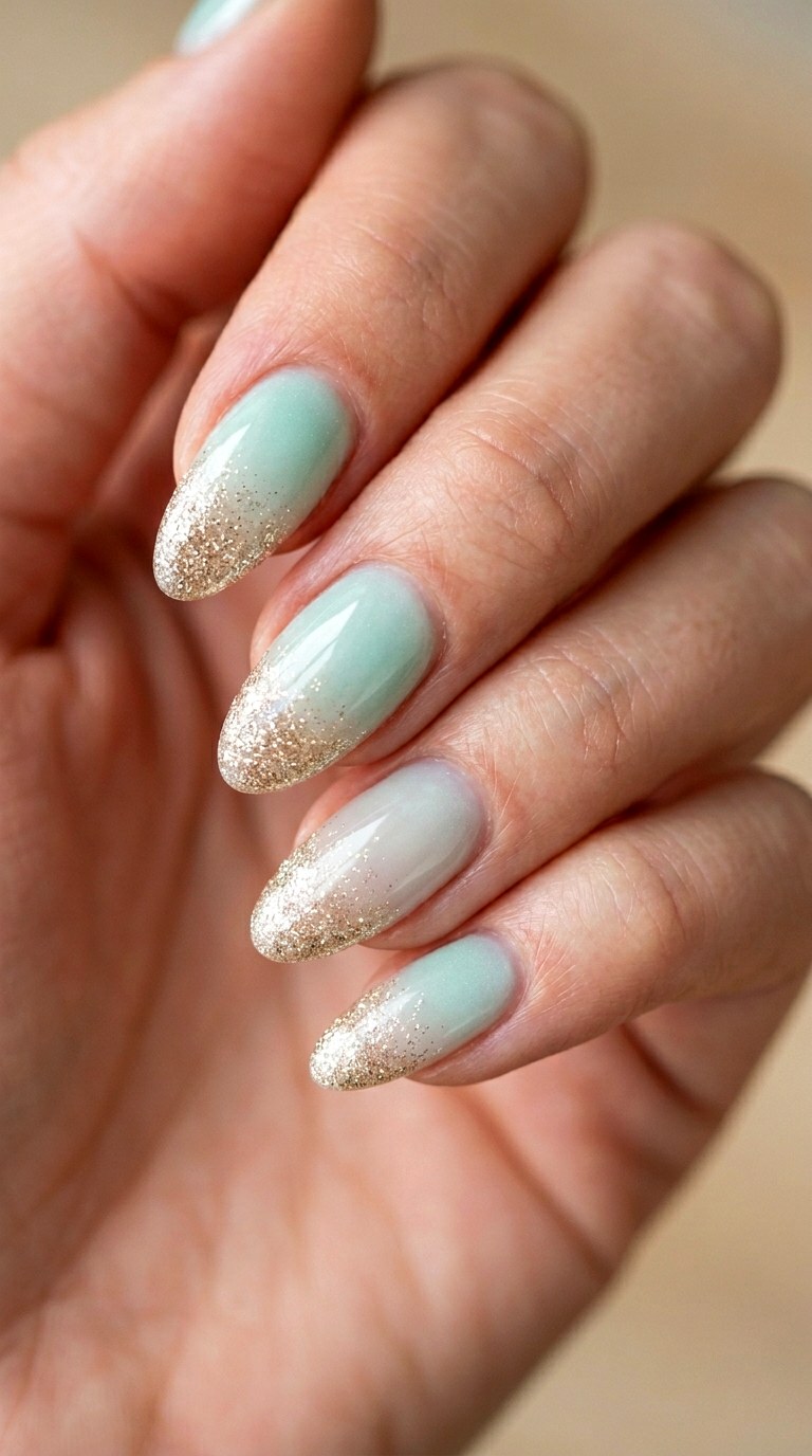 Seafoam Ombre with Glitter Sand - 29 Beach Summer Acrylic Nails