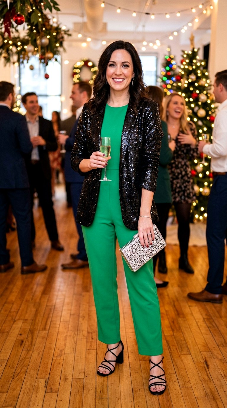 Sequin Blazer for After Dark - 28 green jumpsuit outfit