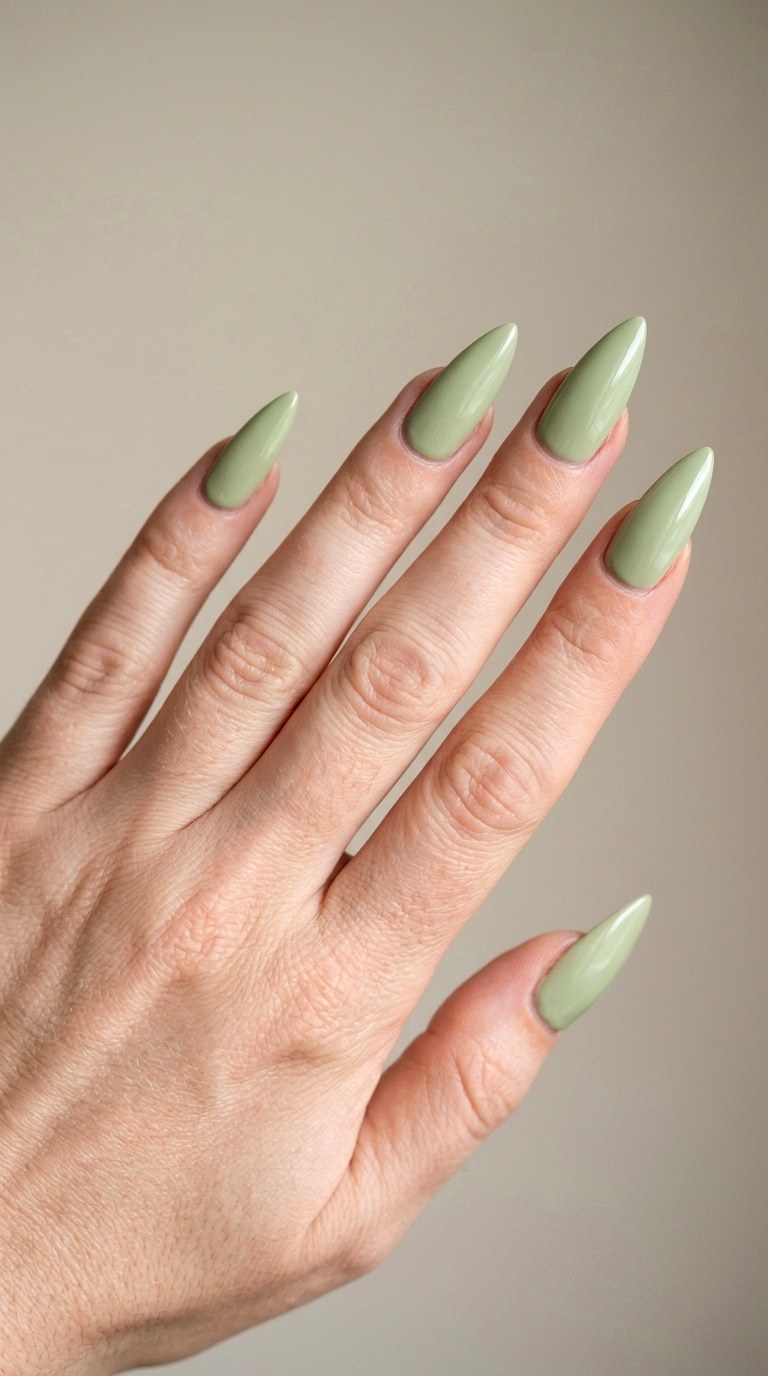 Serene Mint Pistachio Cream - 27 Fierce Spring Stiletto Nails