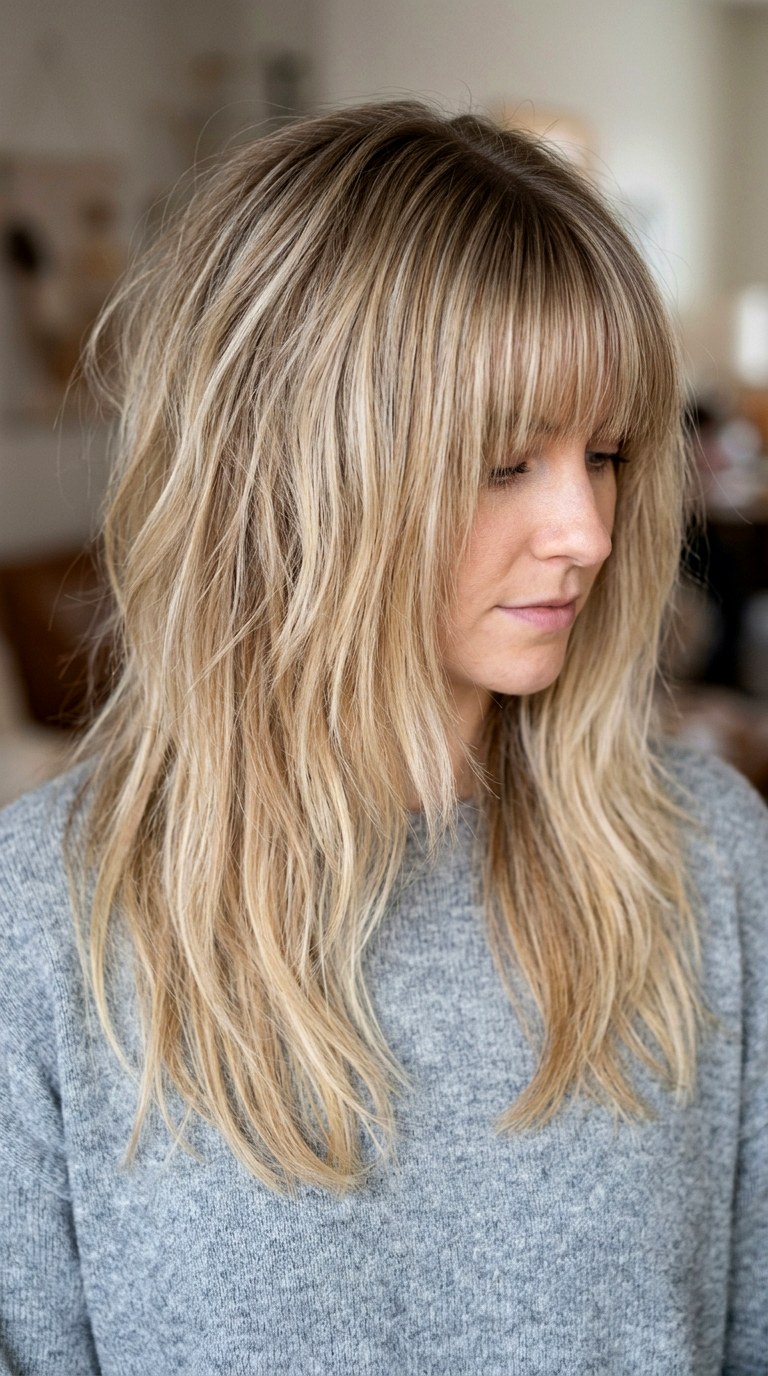 Seventies Feathered Layers and Full Fringe - 27 long blonde hair with layers and bangs