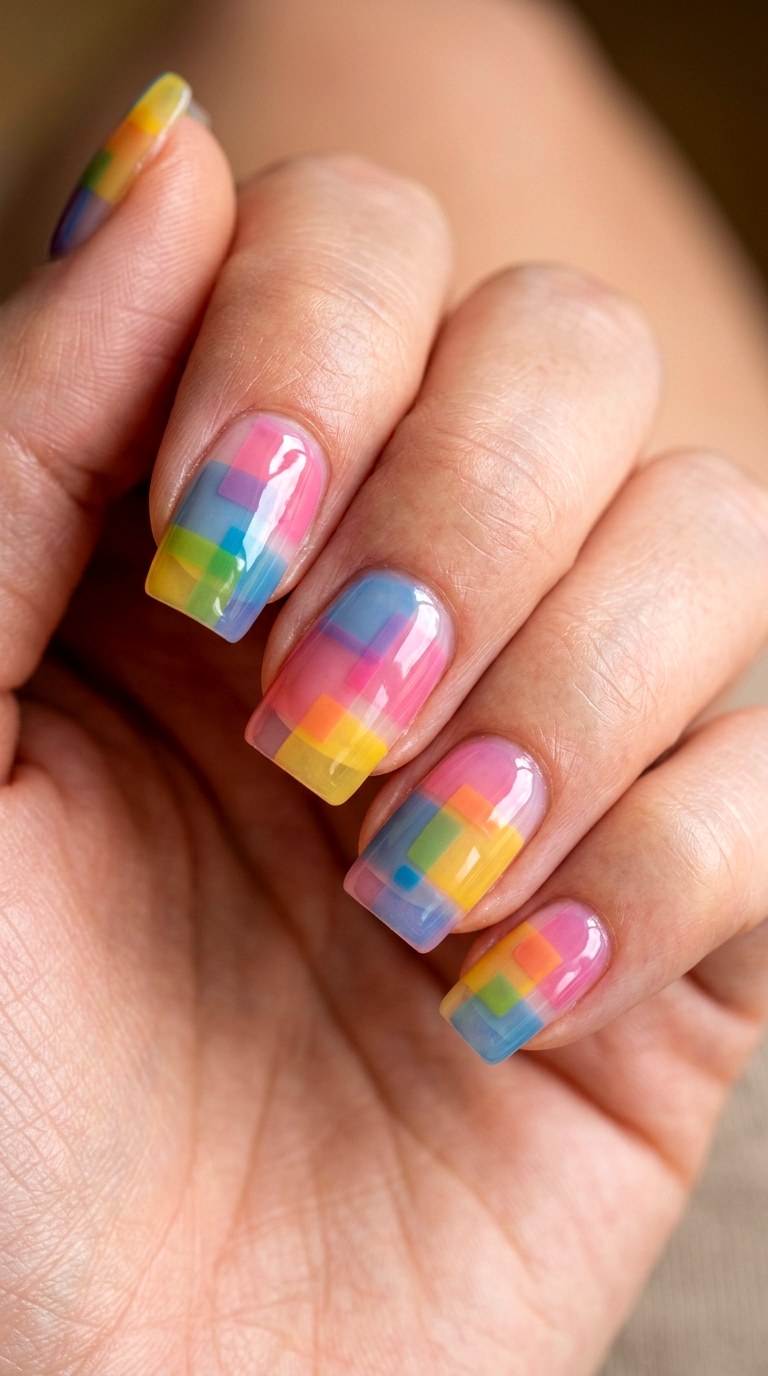 Sheer Color Block Layering - 29 Subtle Spring Multicolor Nails