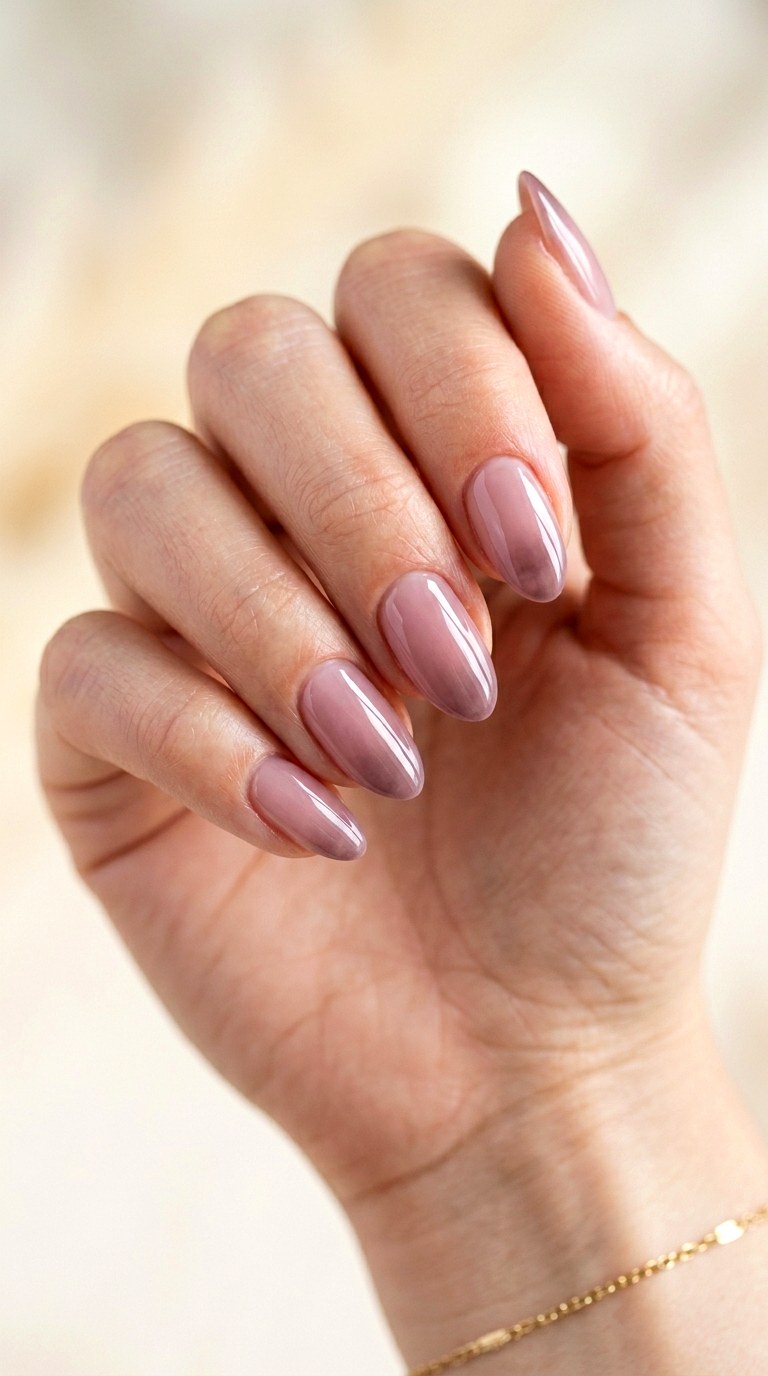 Sheer Mauve with Soft Shadow Tips - 25 Simple Spring Two Colored Nails