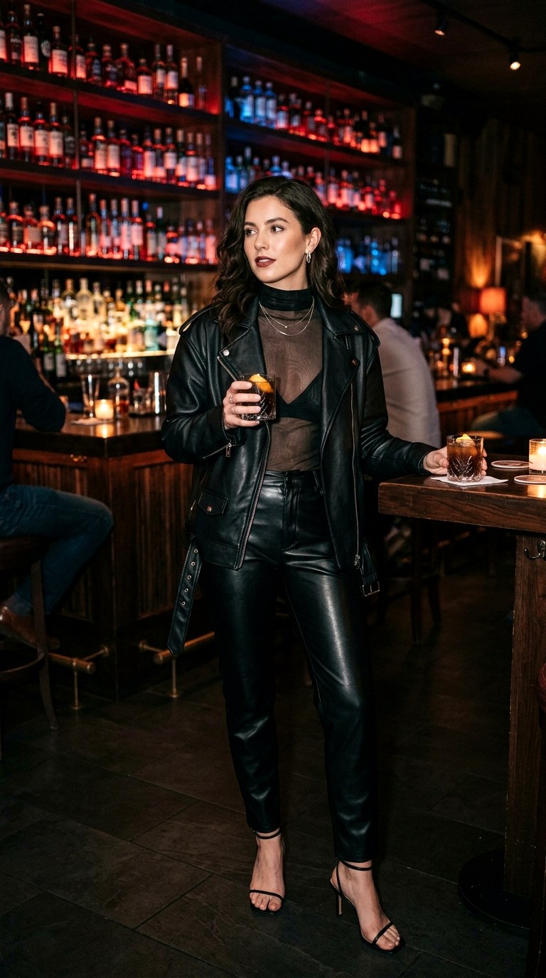 Sheer Mesh Base Layer Edge - 27 oversized leather jacket outfits