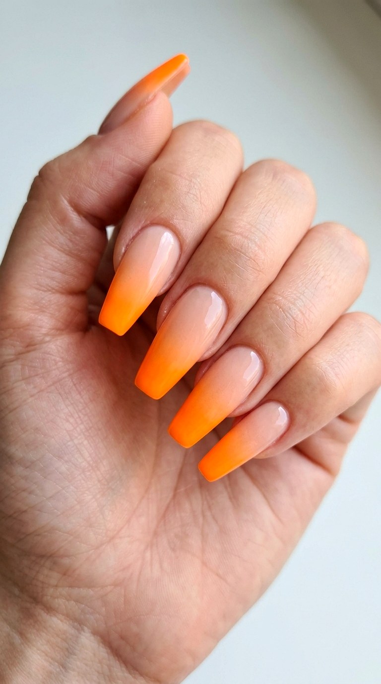 Sheer Nude to Bright Orange Ombre - 25 Sunset Spring Ombre Nails