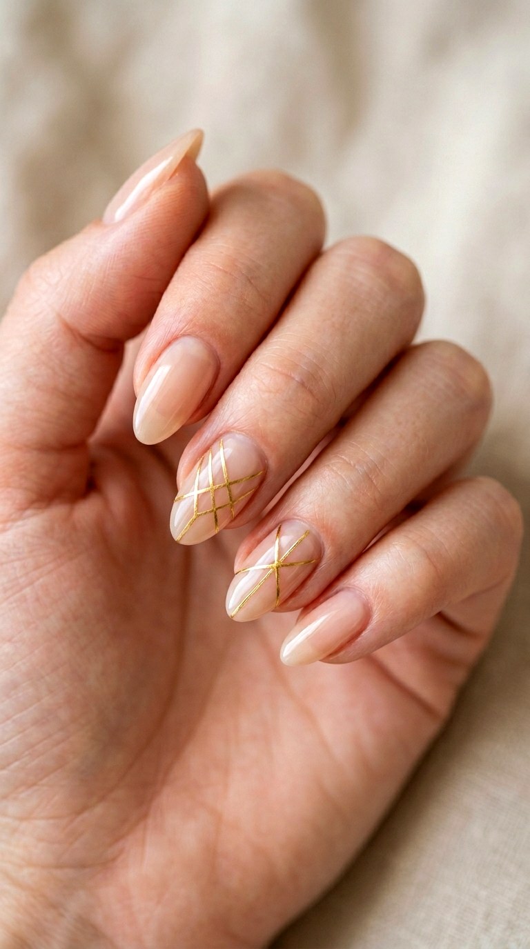 Sheer Nude with Gold Lines - 27 Cute Spring Color Street Nails