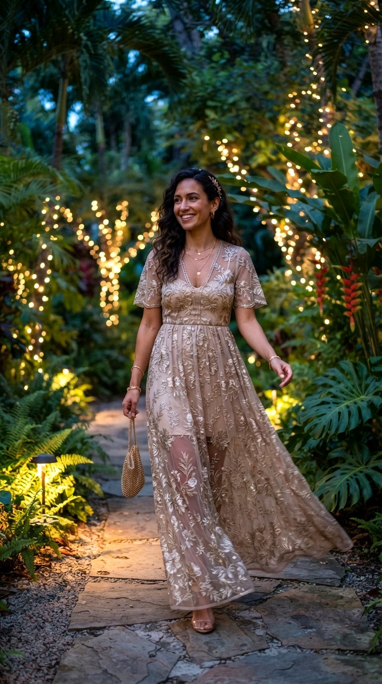 Sheer Overlay Maxi Dress - 29 vacation outfit ideas