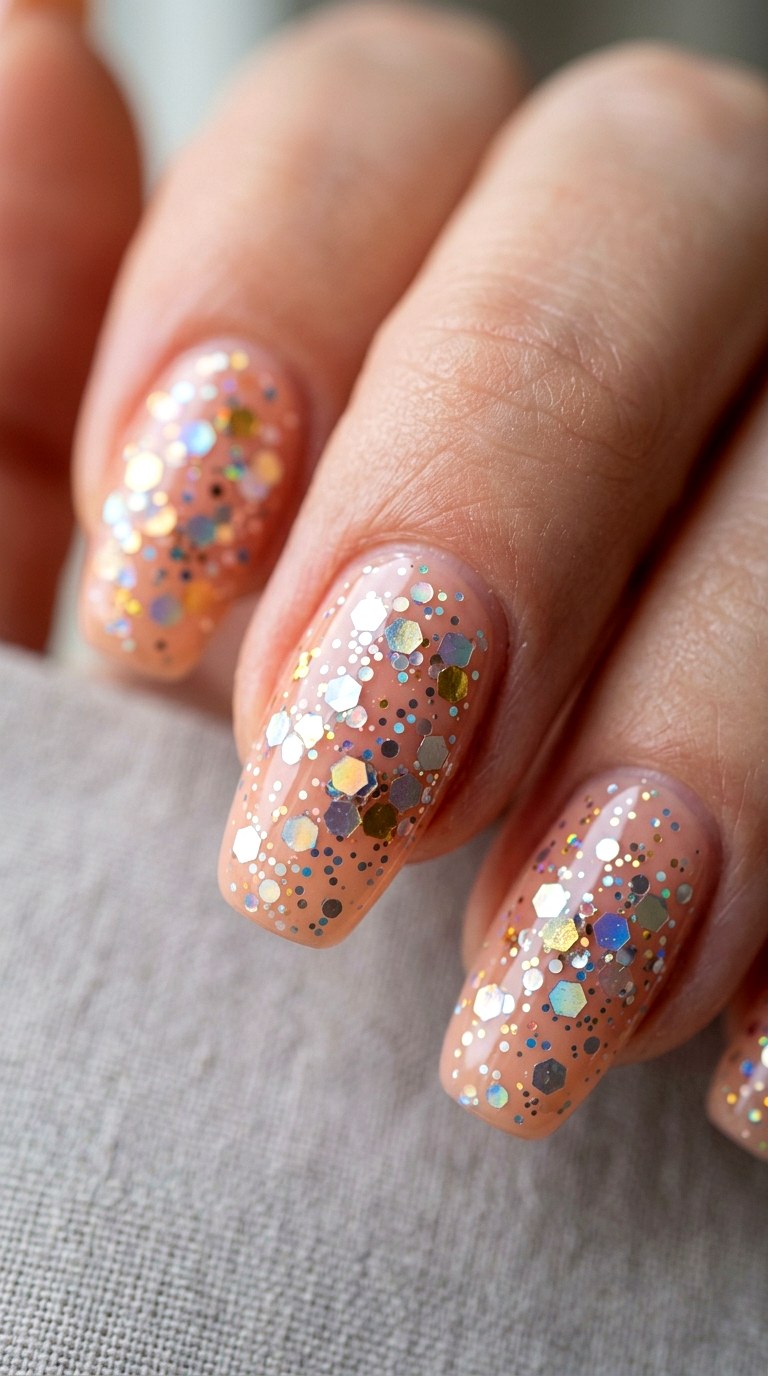 Sheer Peach and Confetti Glitter - 23 Contrast Spring Colorful Junk Nails