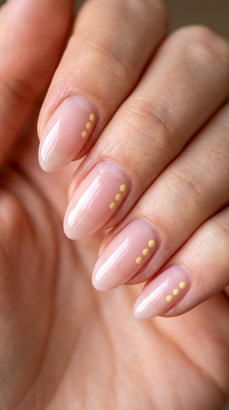 Sheer Pink with Butter Yellow Dots - 22 Minimalist Spring Two Colored Nails