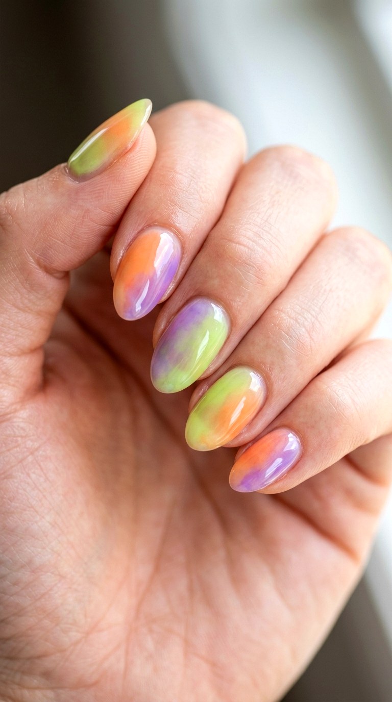 Sheer Rainbow Soap Nails - 23 Bright Spring Multicolor Nails