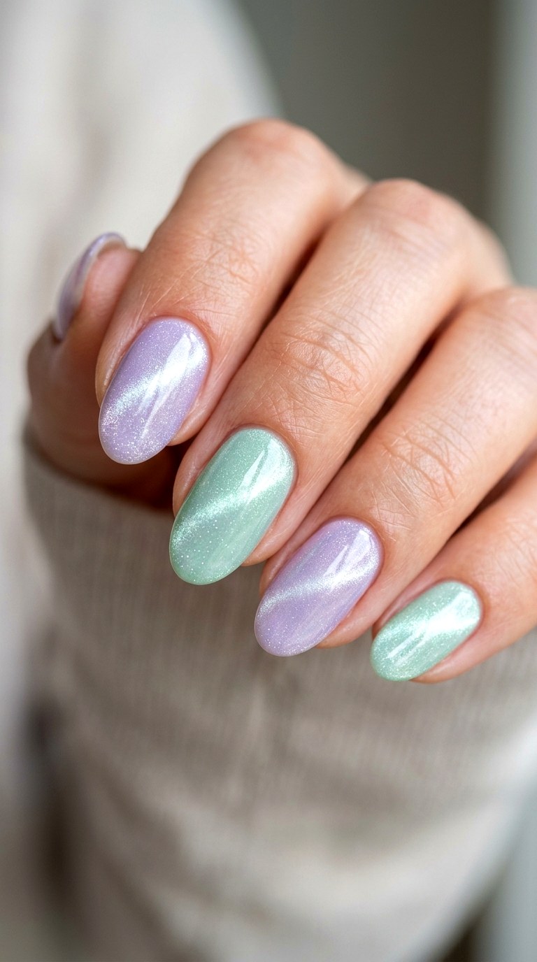 Shimmering Cat Eye Pastels - 29 Subtle Spring Multicolor Nails