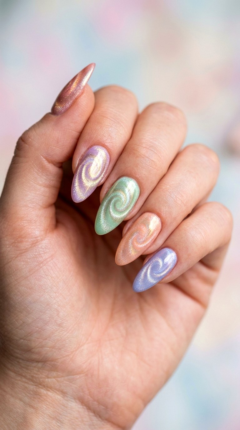 Shimmering Cat Eye Swirls - 30 Cheerful Spring Multicolor Nails