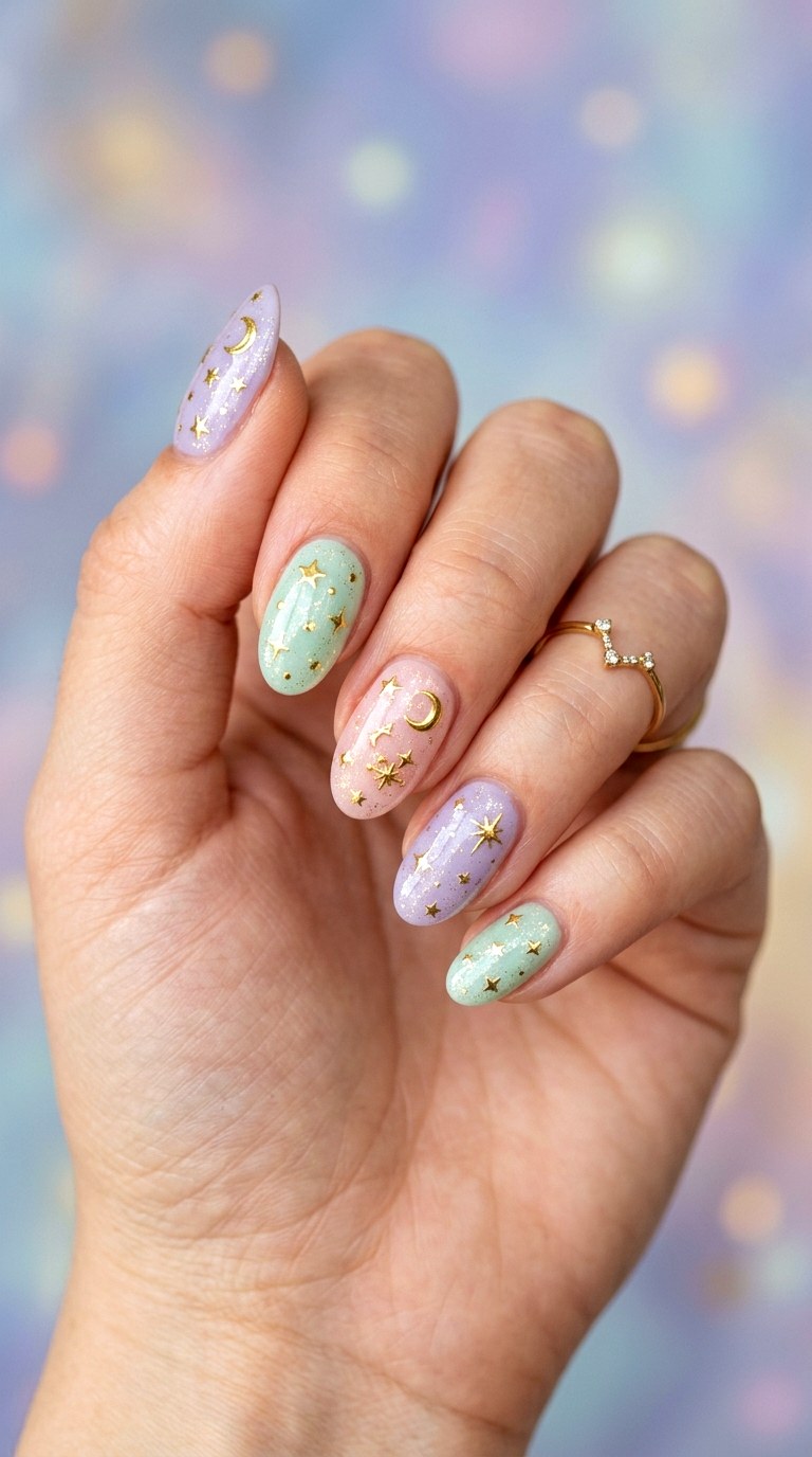 Shimmering Gold Micro Stars - 30 Cheerful Spring Multicolor Nails