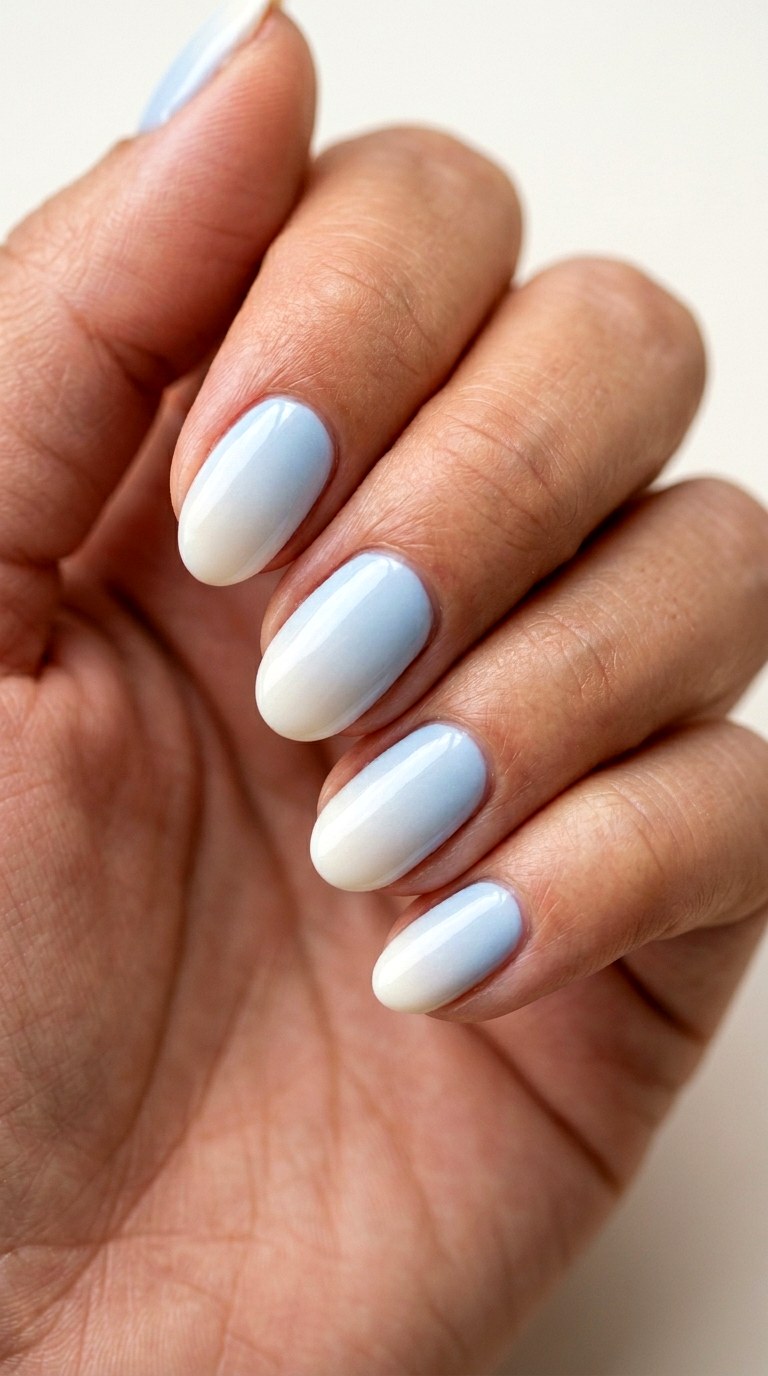 Short Almond Powder Blue Perfection - 30 pastel spring ombre nails