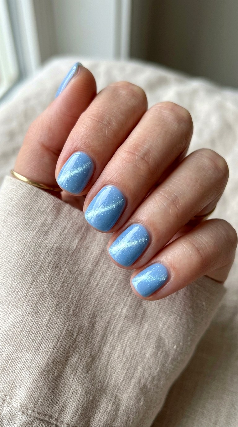 Short Baby Blue Cat Eye Nails - 20 Spring Baby Blue Cat Eye Nails Ideas
