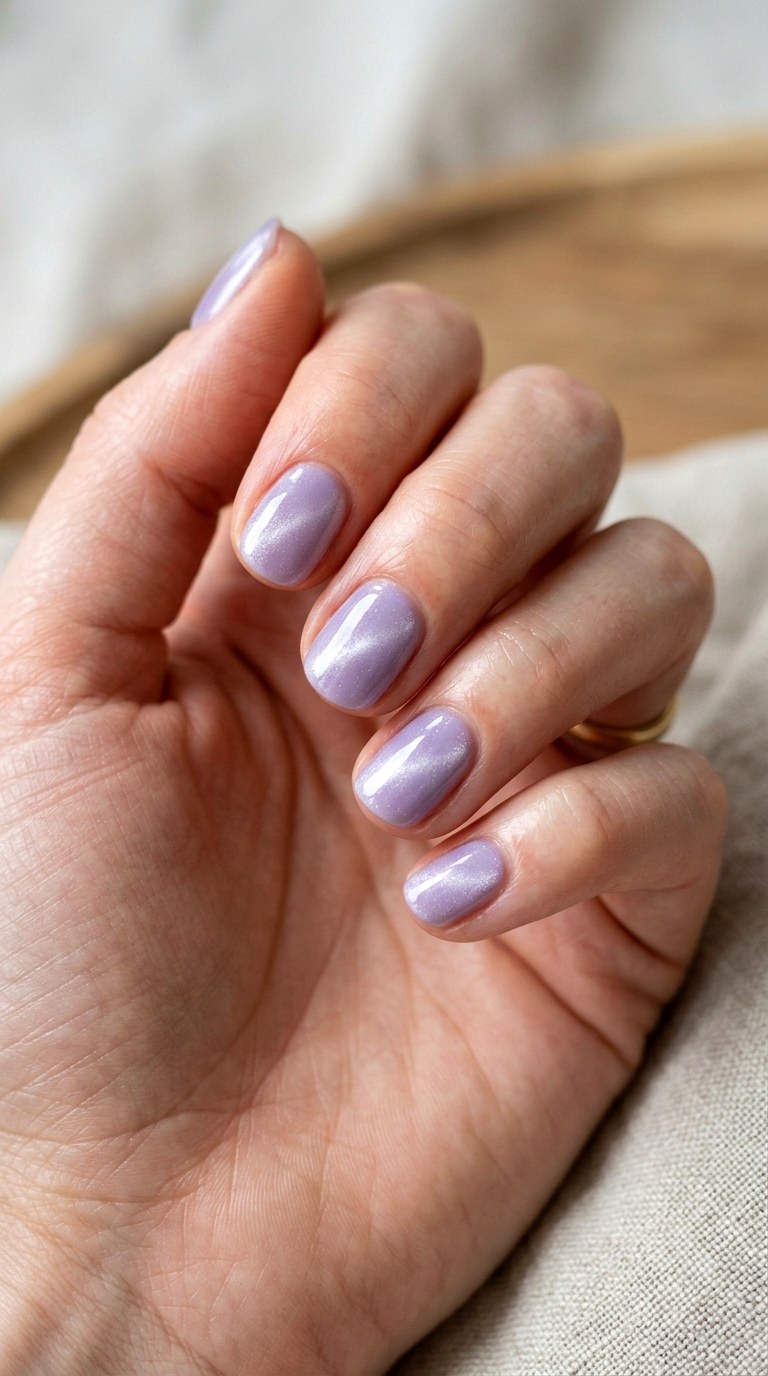 Short Lavender Magnetic Nails - 21  Summer Lavender Magnetic Cat Eye Nails Ideas