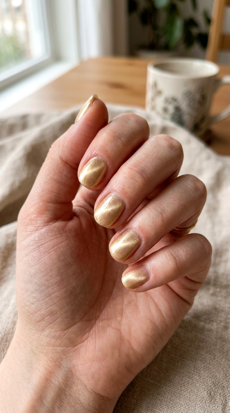 Short Soft Gold Cat Eye Nails - 20 Spring Soft Gold Cat Eye Nails Ideas