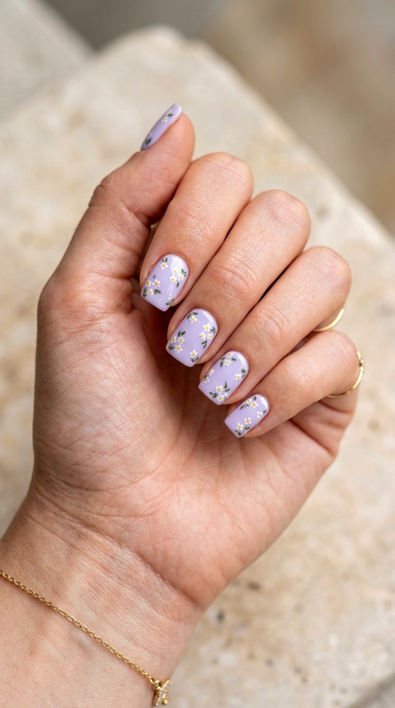Short Square Lavender Micro Florals - 26 Floral Spring Acrylic Nails