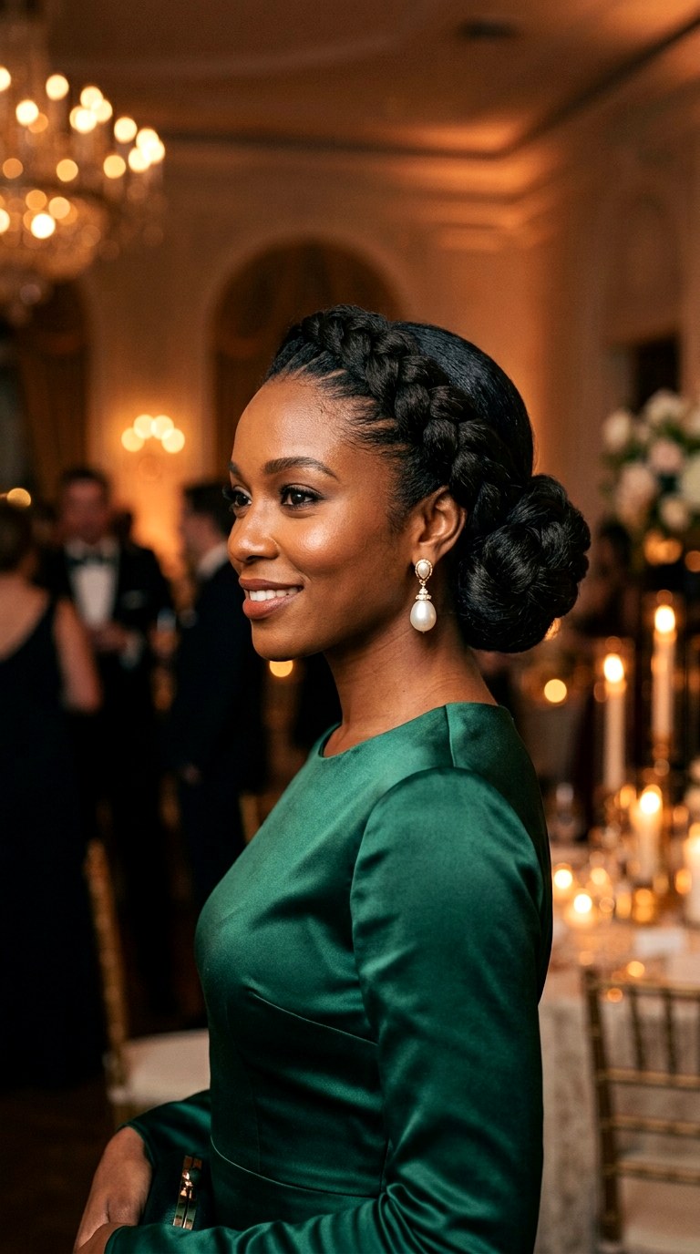 Side Swept Dutch Braid Bun - 27 braided hairstyles for black women