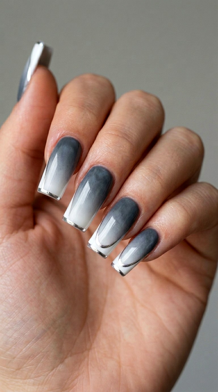 Silver Lining Stormy Sky - 30 Dreamy Spring Ombre Nails