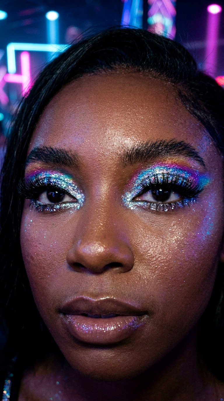 Silver Prism Holographic Eyes - 24 Holographic Sparkle Eye Makeup for Night Parties