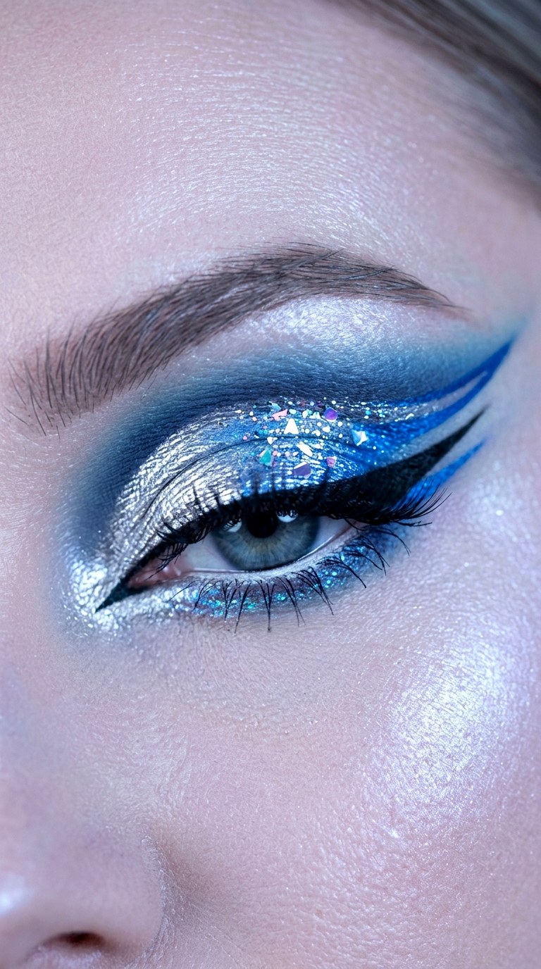 Silver and Blue Futuristic Eyes - 24 Holographic Sparkle Eye Makeup for Night Parties