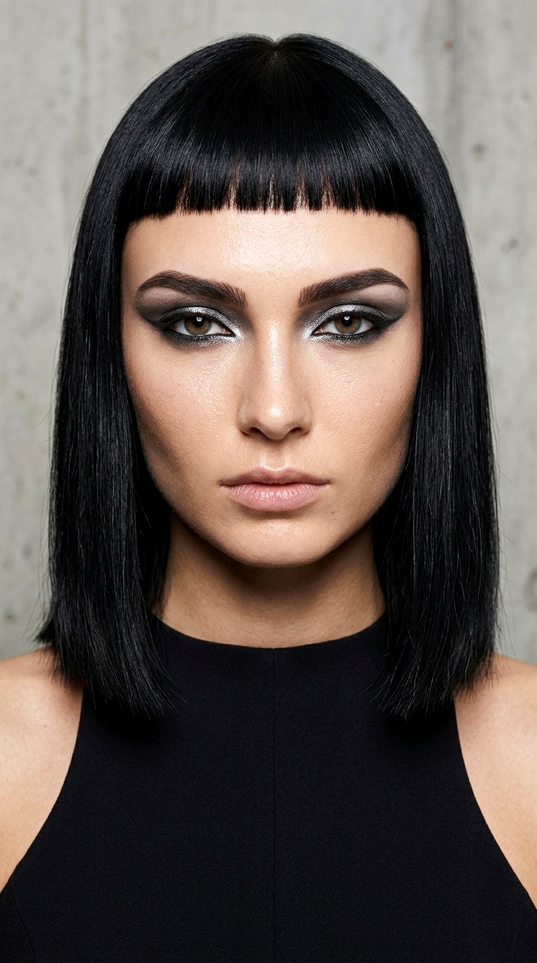 Single Length with Micro Fringe - 22 hairstyles for medium length hair