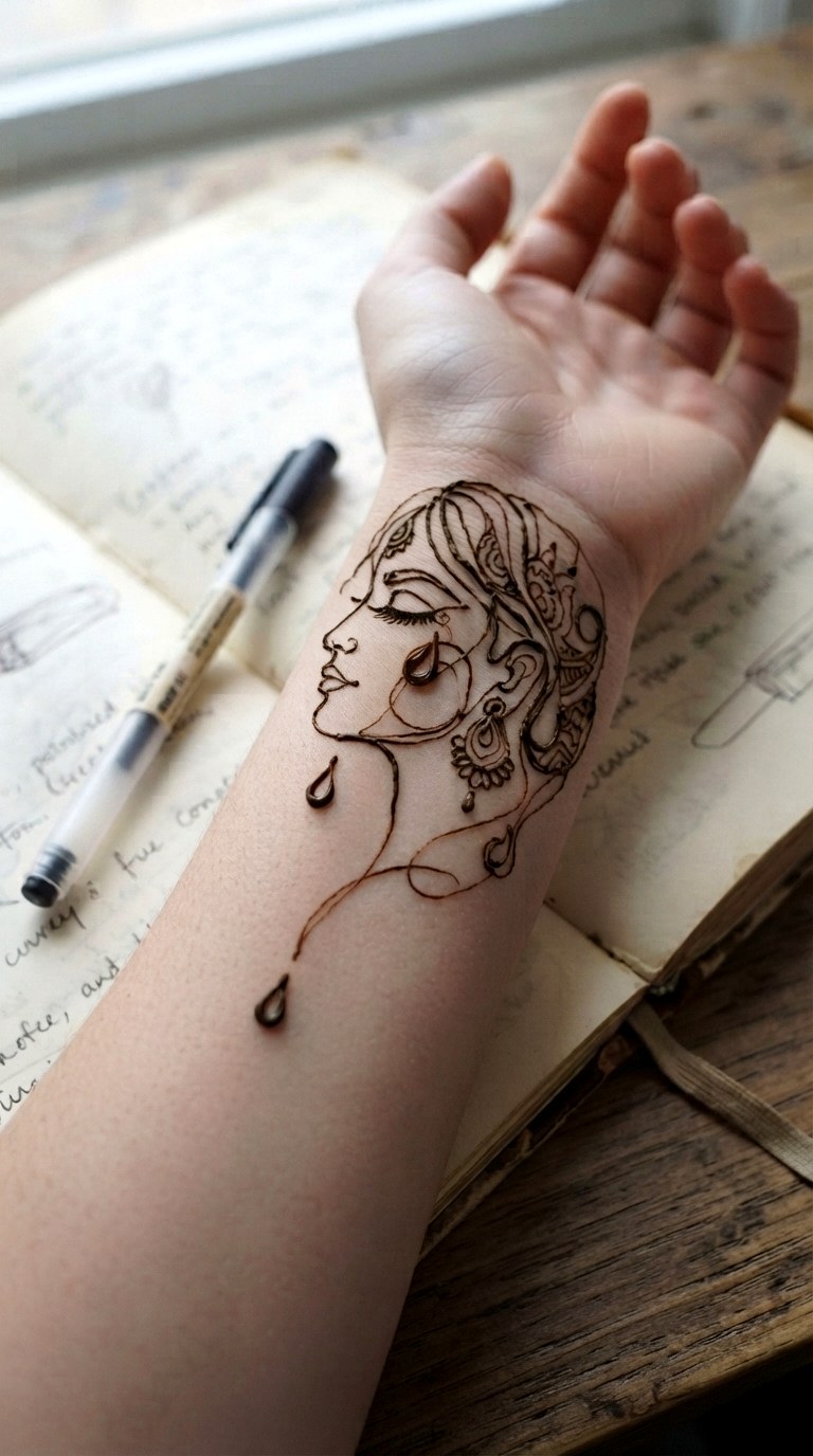 Single Line Face Tear - 27 henna tattoo design