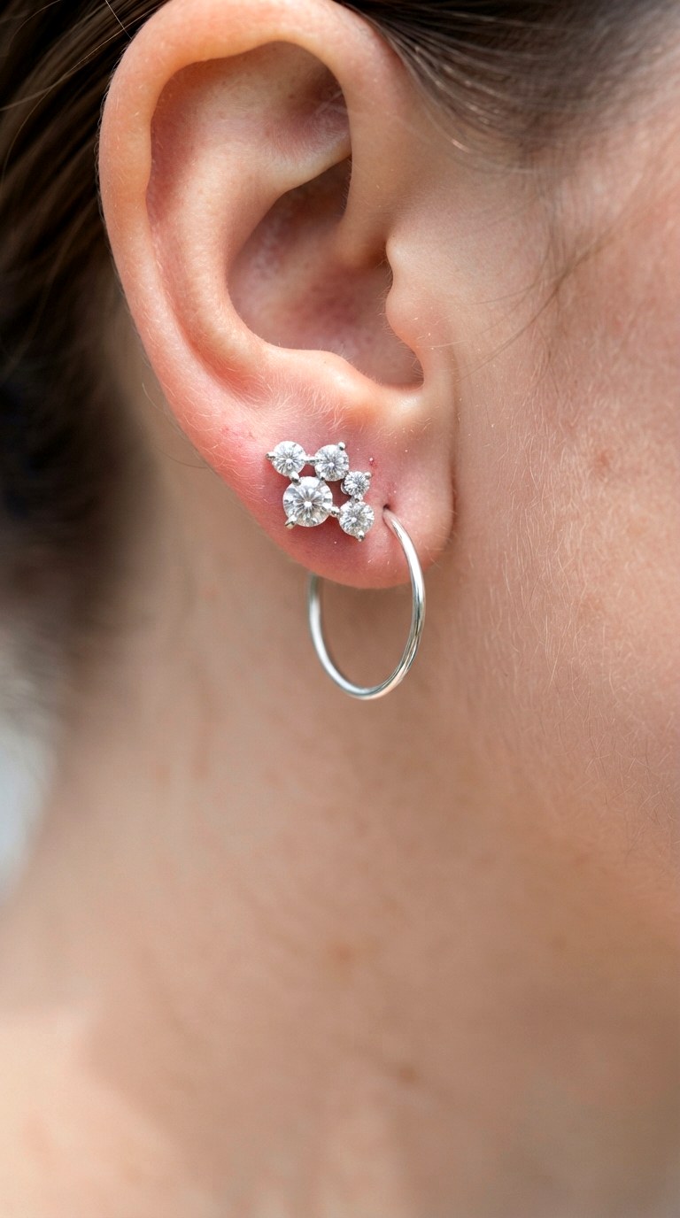 Single Lobe Quad Cluster - 23 earring stacks silver