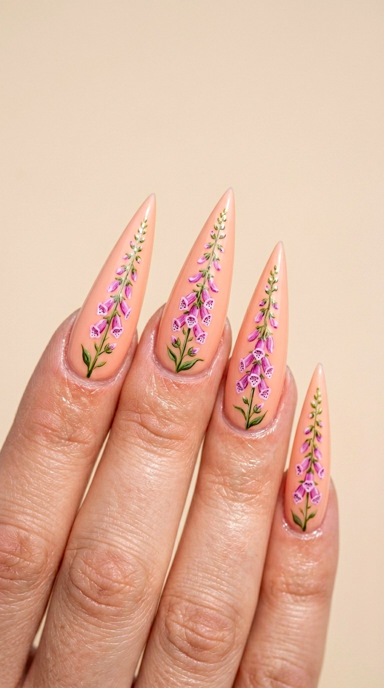 Single Stem Portrait - 28 Botanical Spring Stiletto Nails