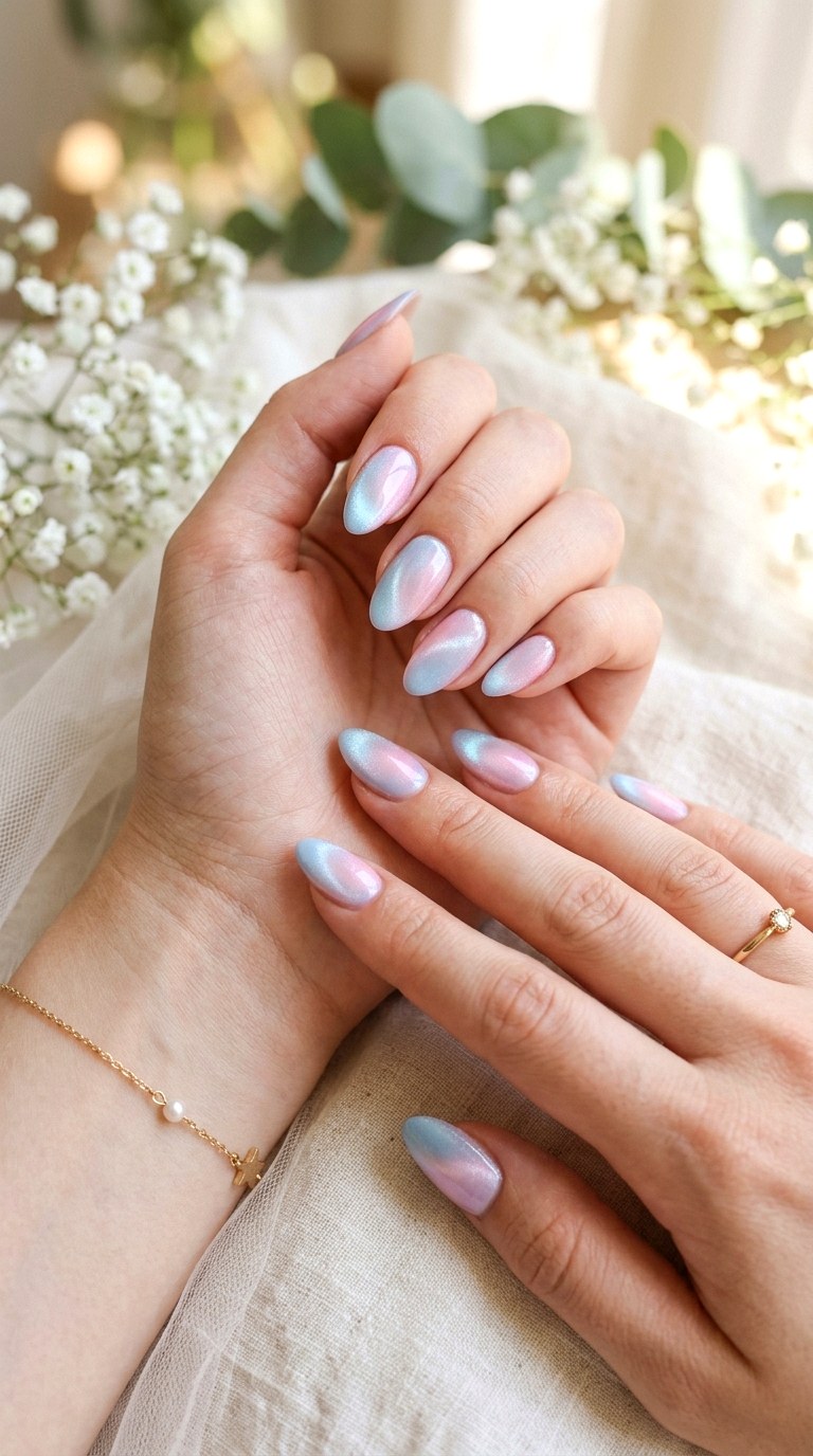 Sky Blue and Pink Shift - 26 Summer Dual-Tone Magnetic Cat Eye Nails Ideas