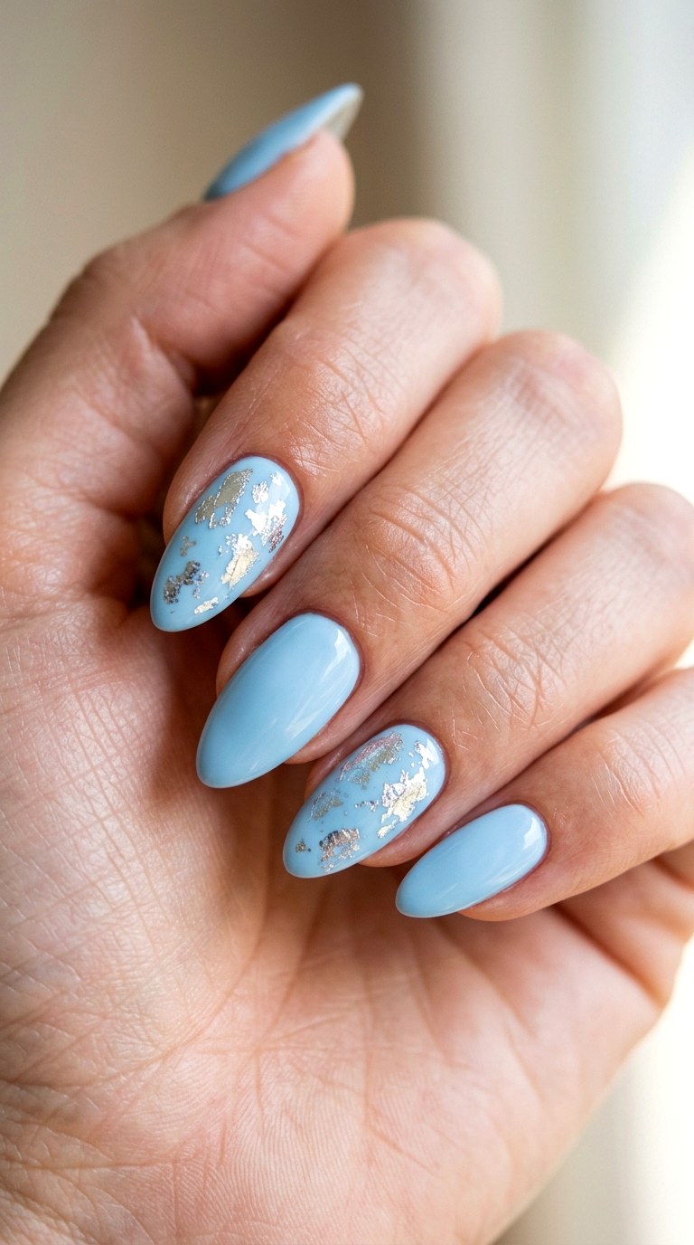 Sky Blue and Silver Foil Chic - 27 Graphic Spring Two Colored Nails